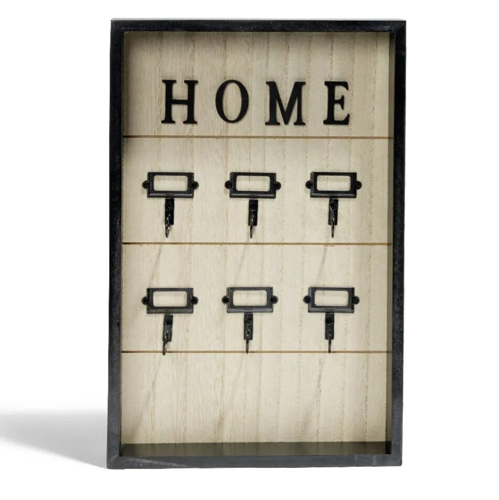 Boîte à clefs MDF et métal beige et noir 30x20x3cm