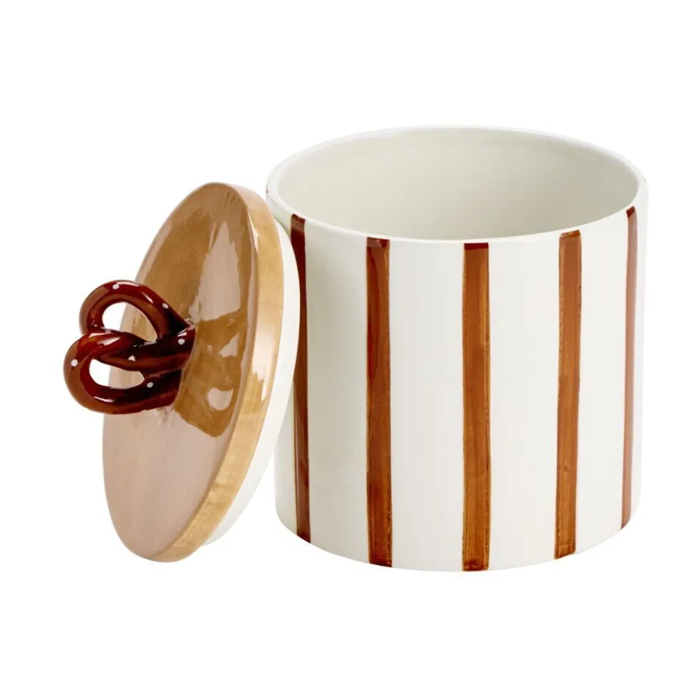 Boîte céramique bretzel rayures marron Ø13xH18cm