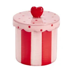 Boîte céramique couvercle coeur rouge et rose Ø12xH14cm
