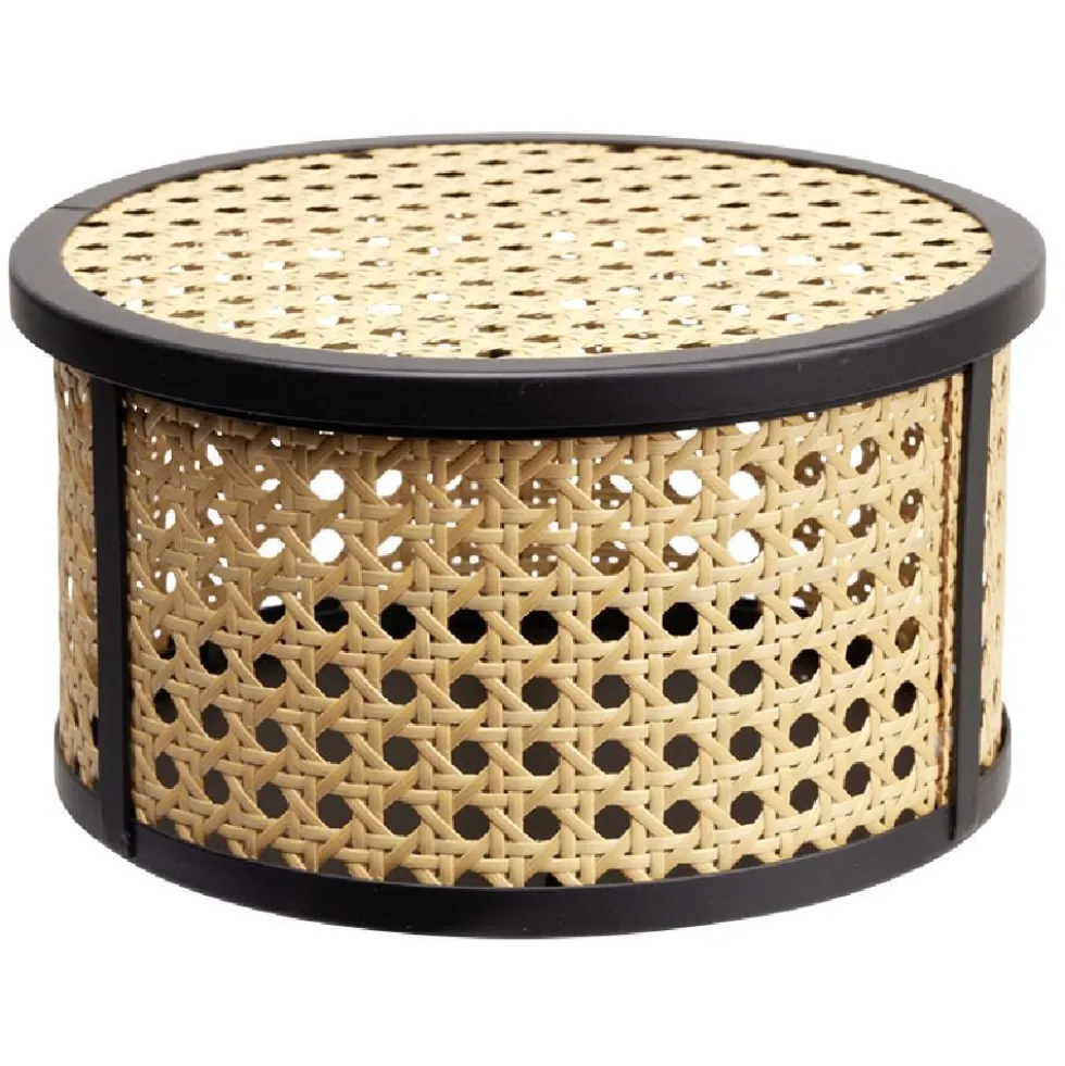 Boîte déco cannage rotin naturel noir Ø20 cm