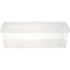 Boîte de rangement dessous de lit blanc transparent avec couvercle 28L