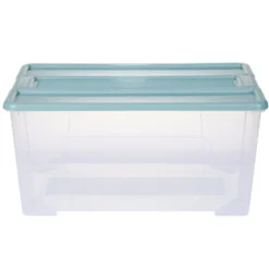 Boîte de rangement 48L plastique transparent couvercle bleu 57x38xH27cm