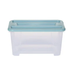 Boîte de rangement 4,5L plastique transparent couvercle bleu 28x18,5xH14cm