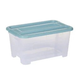 Boîte de rangement 4,5L plastique transparent couvercle bleu 28x18,5xH14cm