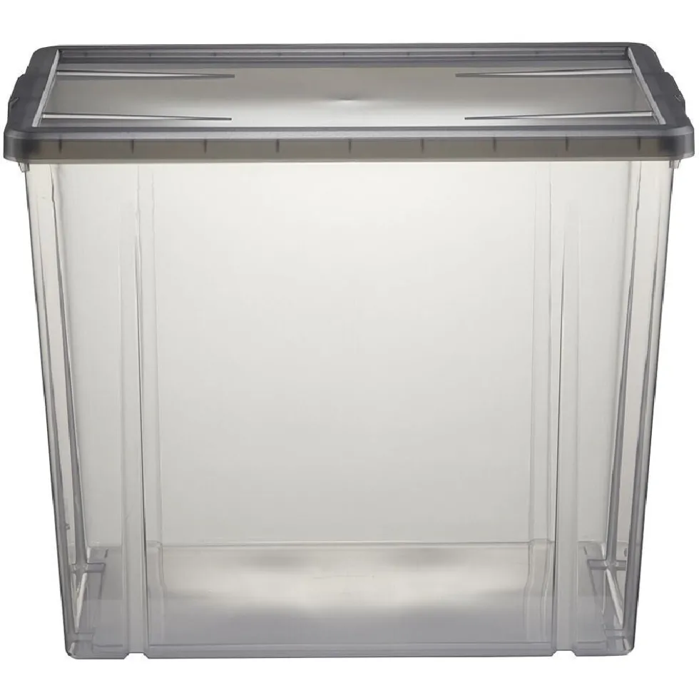 Boîte de rangement ransparente avec couvercle gris 82L