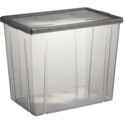 Boîte de rangement ransparente avec couvercle gris 82L