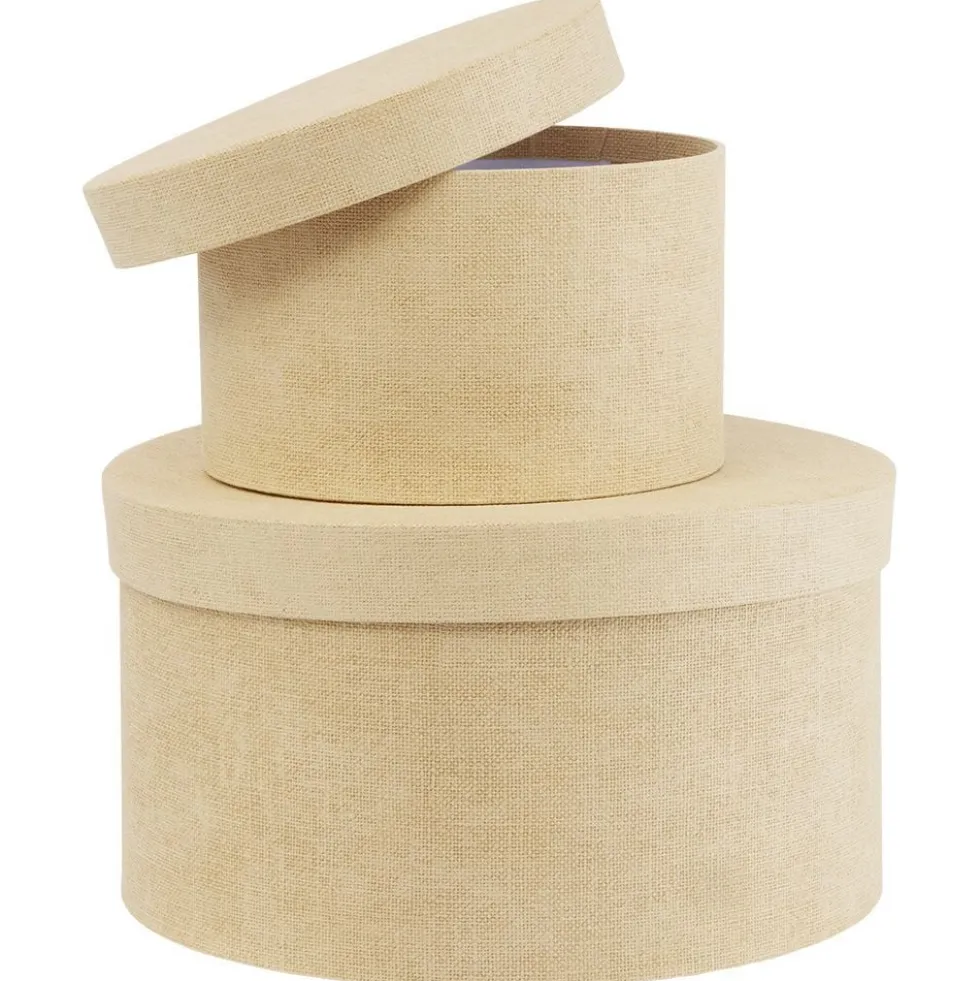 Boîte de rangement ronde beige Ø22xH12cm