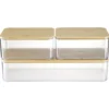 Boîte de rangement x3 plastique transparent couvercle bambou