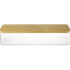 Boîte de rangement x3 plastique transparent couvercle bambou