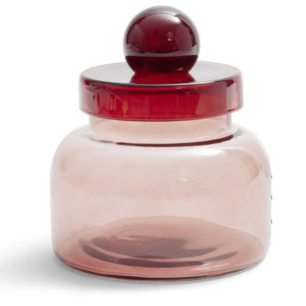 Boîte en verre marron + couvercle rose Ø12xH16cm