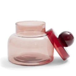 Boîte en verre marron + couvercle rose Ø12xH16cm