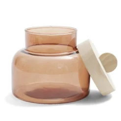 Boîte en verre marron + couvercle bois Ø12xH16cm