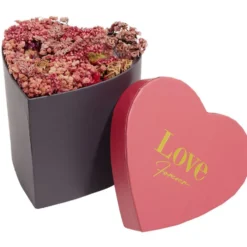 Boîte forme coeur intérieur fleurs séchées 15x15xH14cm