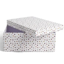 Boîte papier blanc à pois 40x26,5x13cm