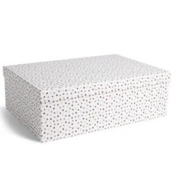 Boîte papier blanc à pois 40x26,5x13cm