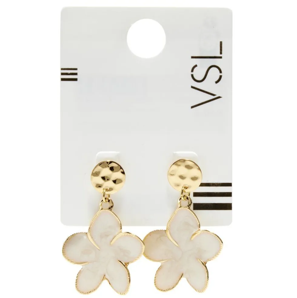 Boucles d'oreilles boutons dorées avec fleur pendante