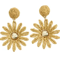 Boucles d'oreilles fleur raphia marron L5cm