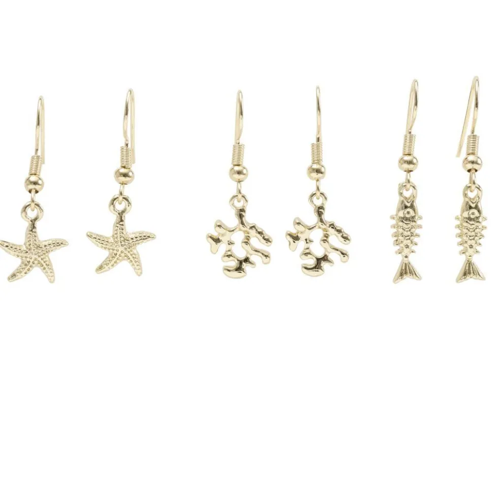 Boucles d'oreilles 3 paires marin zinc doré L3,5cm