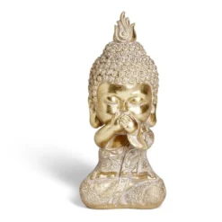 Bouddha de la sagesse Je ne dis rien résine doré H19cm