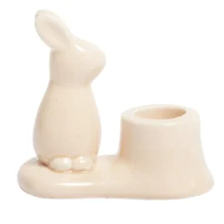 Bougeoir en céramique avec lapin couleur pastel 9,5x5xH8,5cm (3 modèles)
