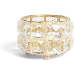 Bougeoir à strass Ø8,5cm verre et métal argenté
