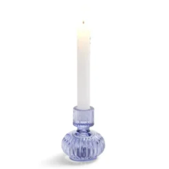 Bougeoir verre bleu Ø7,5xH9cm