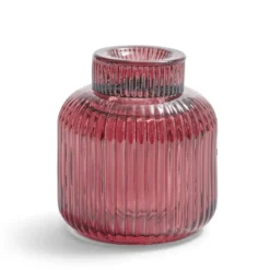 Bougeoir verre double usage rose foncé Ø7xH8,5cm