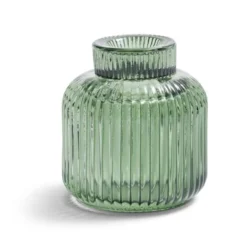 Bougeoir verre double usage vert Ø7xH8,5cm