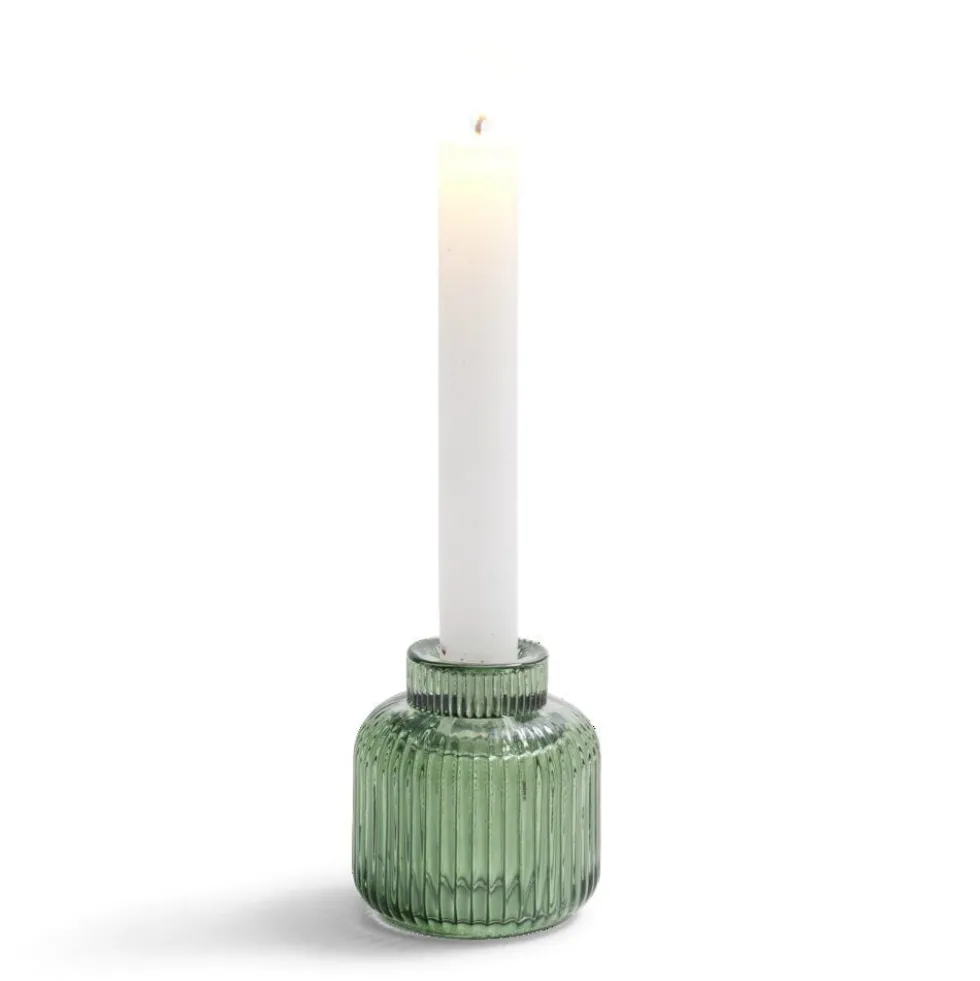 Bougeoir verre double usage vert Ø7xH8,5cm