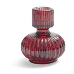 Bougeoir verre rose foncé Ø7,5xH9cm