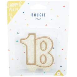 Bougie anniversaire chiffre 18 doré pailleté