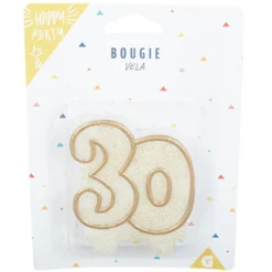 Bougie anniversaire chiffre 30 doré pailleté