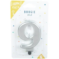 Bougie anniversaire chiffre 9 mat argenté