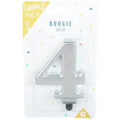 Bougie anniversaire chiffre 4 mat argenté
