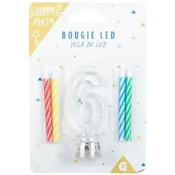 Bougie anniversaire lumineuse à led chiffre 6