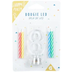 Bougie anniversaire lumineuse à led chiffre 8