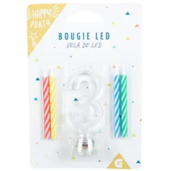 Bougie anniversaire lumineuse à led chiffre 3