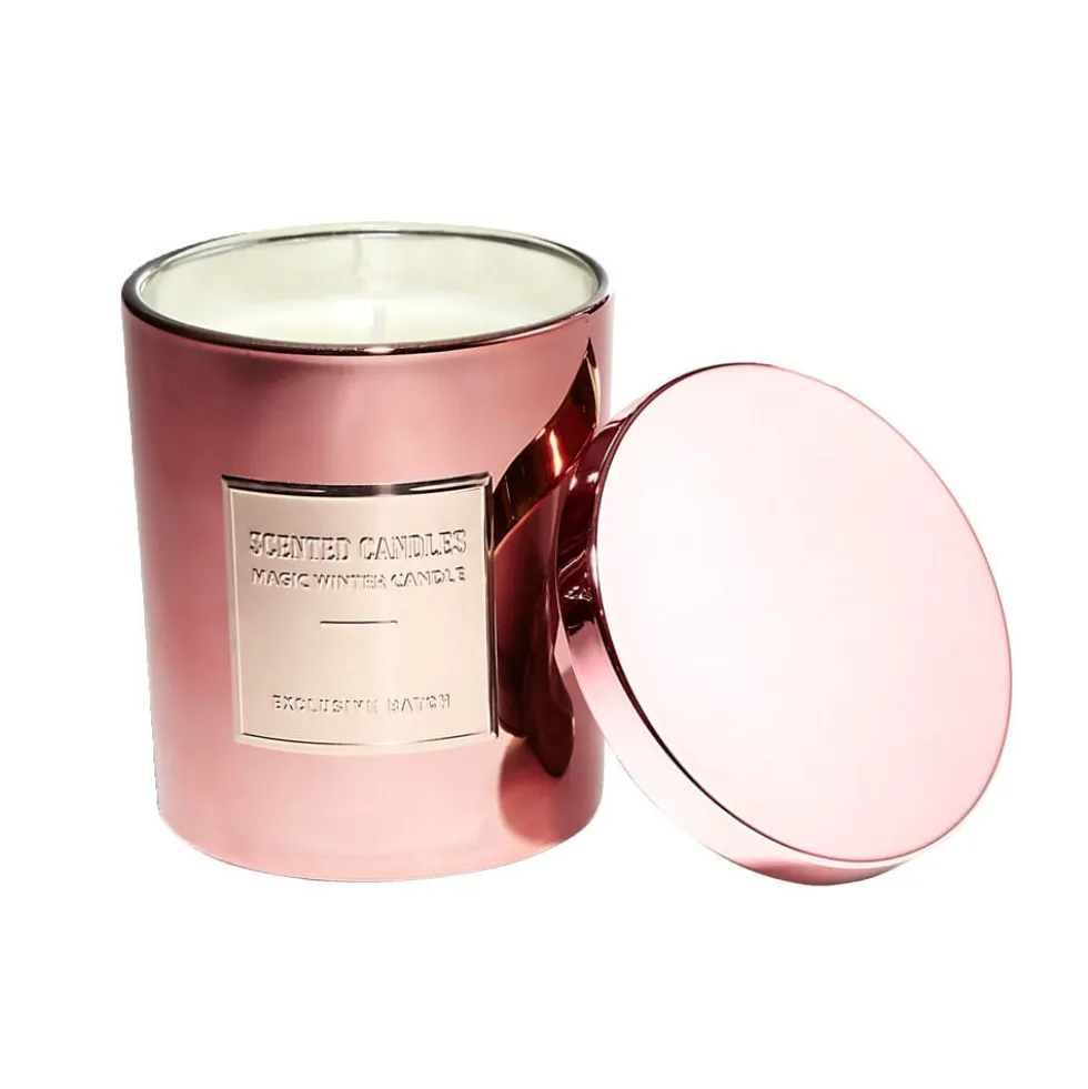 Bougie avec couvercle pot métallisé rose gold senteur pain d'épices 25H