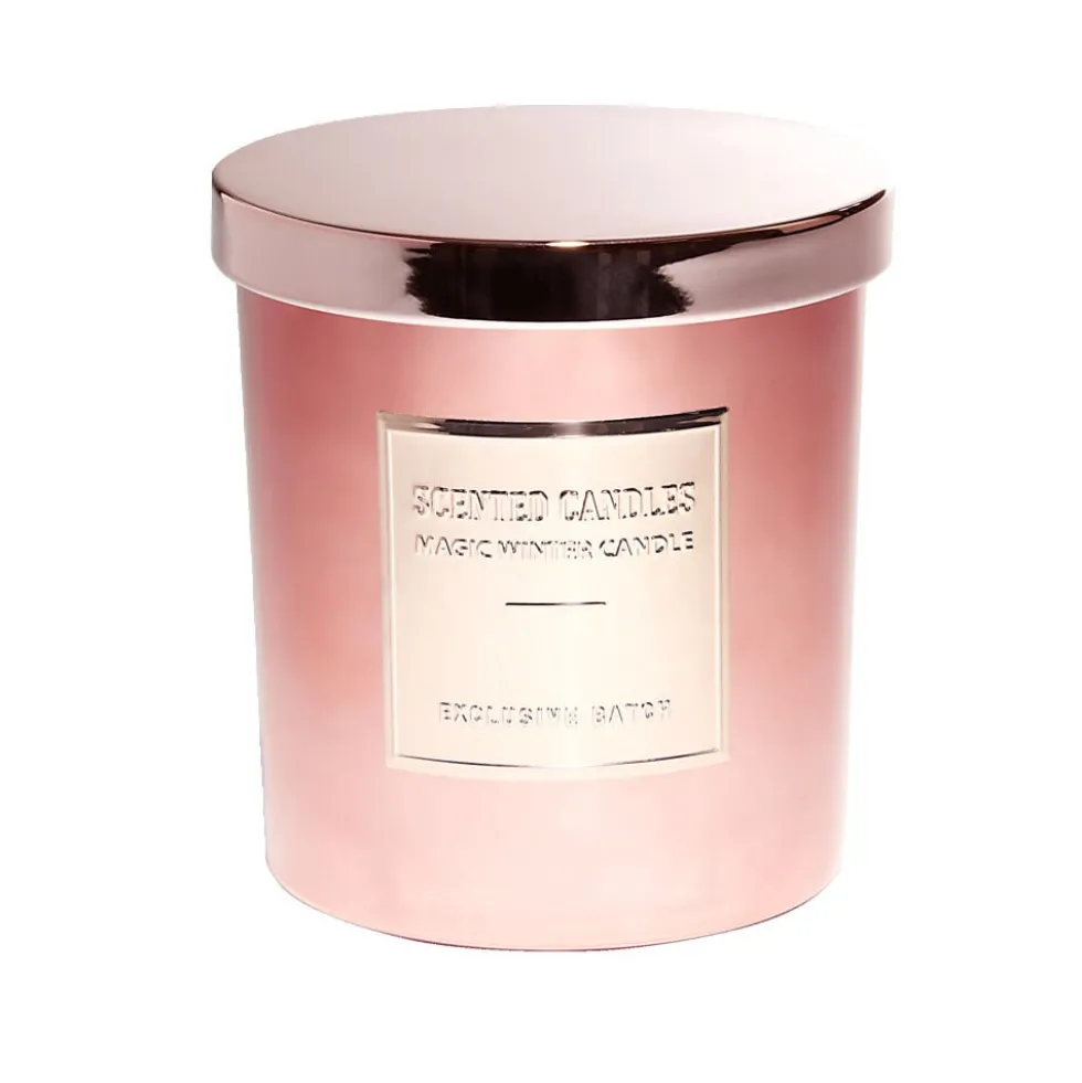 Bougie avec couvercle pot métallisé rose gold senteur pain d'épices 25H
