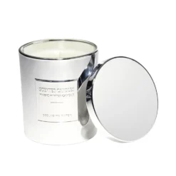 Bougie avec couvercle pot métallisé gris senteur fleur d'oranger 25H