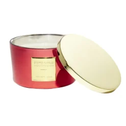 Bougie avec couvercle pot métallisé rouge et doré senteur fruits rouges 30H