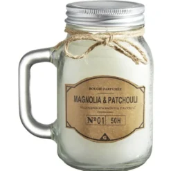 Bougie blanche dans mug en verre avec couvercle - Senteur magnolia patchouli