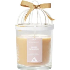 Bougie cage à oiseau grise senteur ambre patchouli 36H