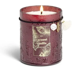 Bougie charm pampille Coconut Vanilla dans verre marron 55H