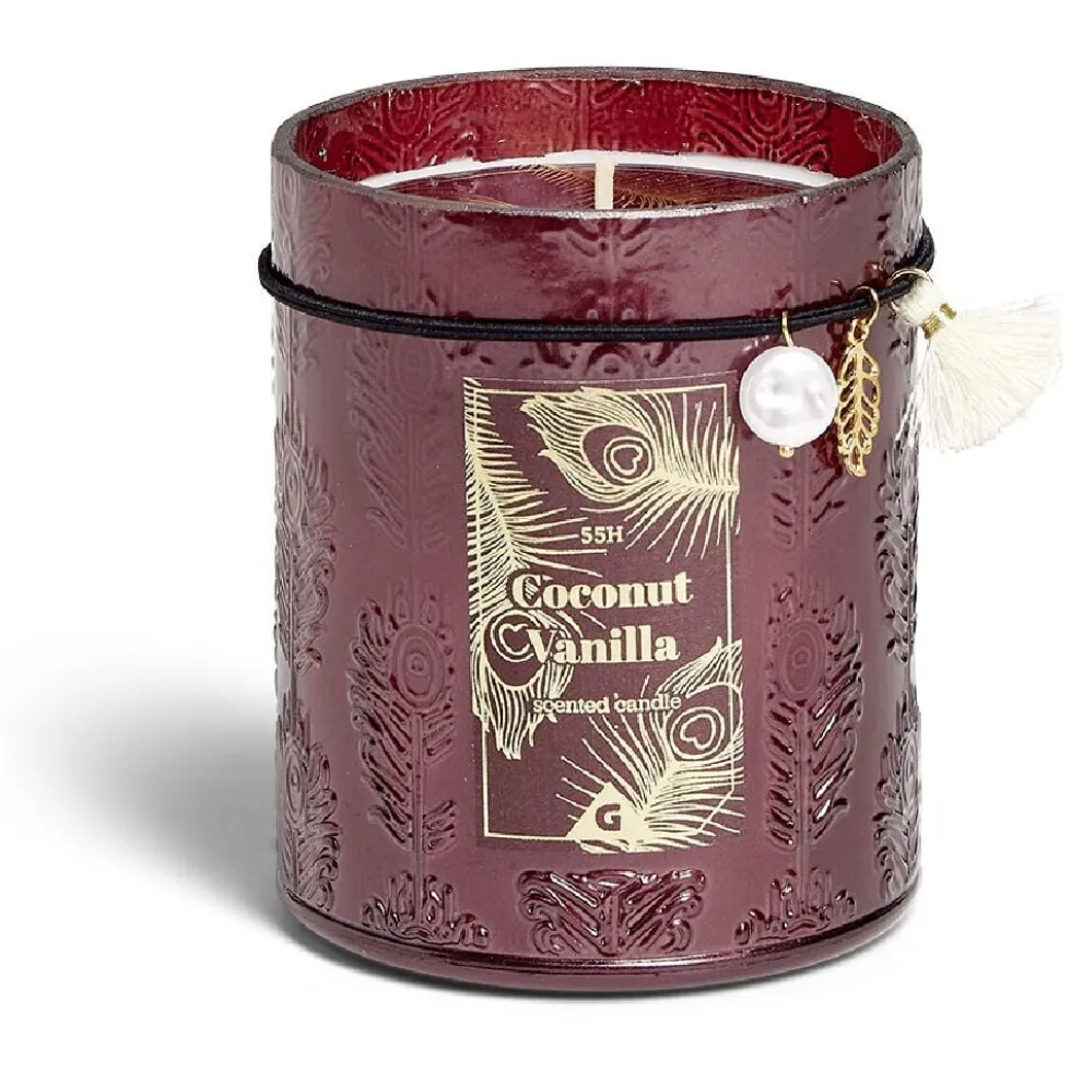 Bougie charm pampille Coconut Vanilla dans verre marron 55H