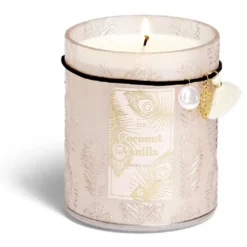 Bougie charm pampille Coconut Vanilla dans verre beige 55H