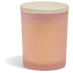 Bougie citronnelle couvercle bois verre rose Ø7xH8,5cm