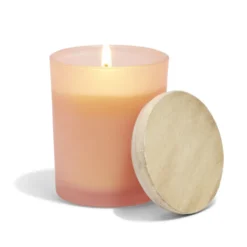 Bougie citronnelle couvercle bois verre rose Ø7xH8,5cm