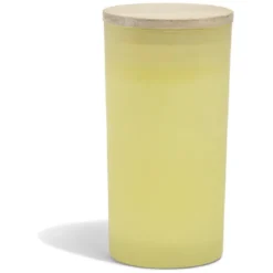 Bougie citronnelle couvercle bois verre jaune Ø8xH15cm