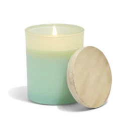 Bougie citronnelle couvercle bois verre vert Ø7xH8,5cm